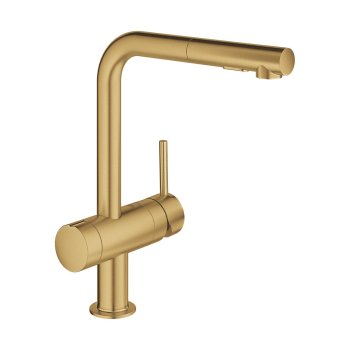 Смеситель для кухни GROHE Minta, высокий L-излив, выдвижная лейка, матовое золото